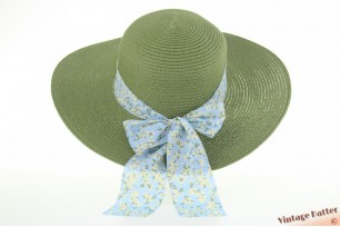 Ladies summer floppy hat Mlle Citron fern green paper mix with light blue flower ribbon 54-57 [new]