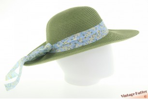 Ladies summer floppy hat Mlle Citron fern green paper mix with light blue flower ribbon 54-57 [new]