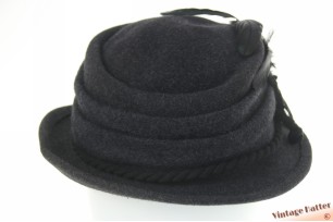 Ladies hat LL-Modell dark grey fur felt with feathers 57