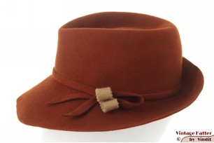 © VintageHatter.com | d-8004-56-5 Ladies fedora orange brown felt 56 Ladies fedora orange brown felt 56