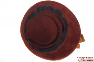 © VintageHatter.com | d-8012-55-3 Dames cocktailhoed oranje bruin zacht haarvilt 55 (S) Dames cocktailhoed oranje bruin zacht haarvilt 55 (S)