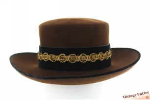 Ladies hat Hückel brown velvet-like felt with decorative band 55 (S)