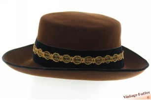 Ladies hat Hückel brown velvet-like felt with decorative band 55 (S)
