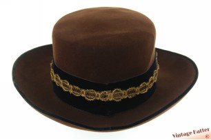 Ladies hat Hückel brown velvet-like felt with decorative band 55 (S)
