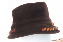 Ladies hat Bedacht aubergine brown velour with rolls and cord 58