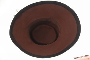 Wide ladies hat brown felt with feathers 55 (S)