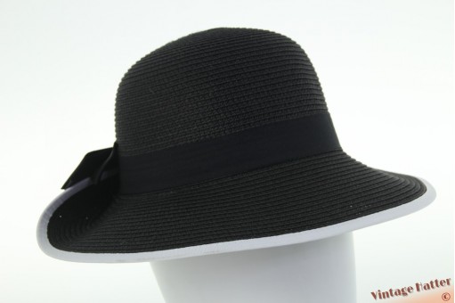 Visor-achtige zomerhoed Mlle Citron zwart gecoat papier met strik en wit randje 54-57 [nieuw]