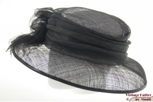 Ladies hat black sinamay sisal with oistrich feathers 58 [new]