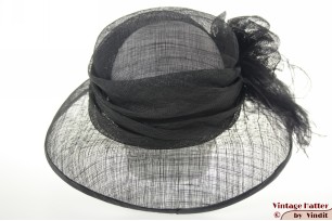 Ladies hat black sinamay sisal with oistrich feathers 58 [new]