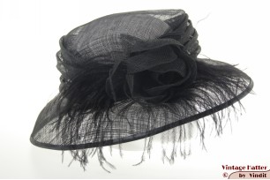 Ladies hat black sinamay sisal with oistrich feathers 58 [new]