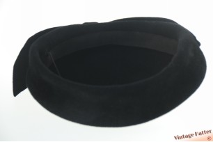 Cocktail pillbox hoed zwart velour 54 (XS)
