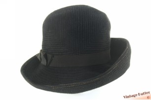 Ladies hat Comet Hats black felt with brown stitchings 54 (XS)
