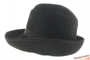 Ladies hat Comet Hats black felt with brown stitchings 54 (XS)