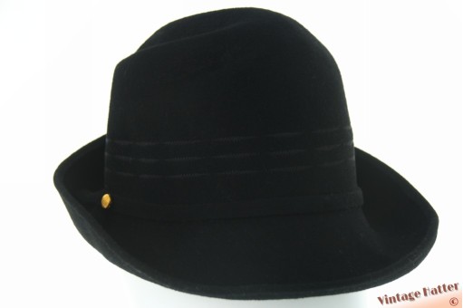Ladies hat black brushed felt with folds 56