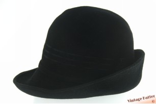 Ladies hat black brushed felt with folds 56