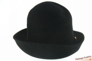 Ladies hat black brushed felt with folds 56