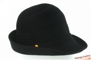 Ladies hat black brushed felt with folds 56