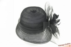 Ladies occasion hat black polyester with large flower of bows 57
