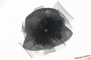 Ladies occasion hat black polyester with large flower of bows 57