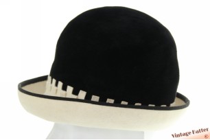 Ladies hat Mode-salon M. Esch black velour and white felt 53,5 (XXS)