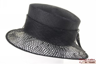 Dameshoed breed art nouveau zwart sisal sinamay 57 [nieuw]