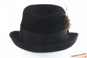 Dameshoed in trilby-stijl zwart haarvilt met veren 55 (S)