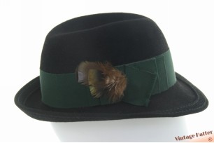Dameshoed Mayser-Milz zwart haarvilt met groene band en veertjes 56