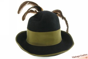 Dames jachthoed Ischler Hut zwart haarvilt met lange veren 56,5