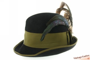 Dames jachthoed Ischler Hut zwart haarvilt met lange veren 56,5