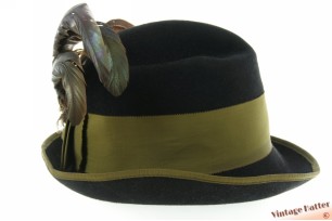 Dames jachthoed Ischler Hut zwart haarvilt met lange veren 56,5