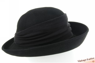 Ladies hat black short furfelt with soft outer band 56-57