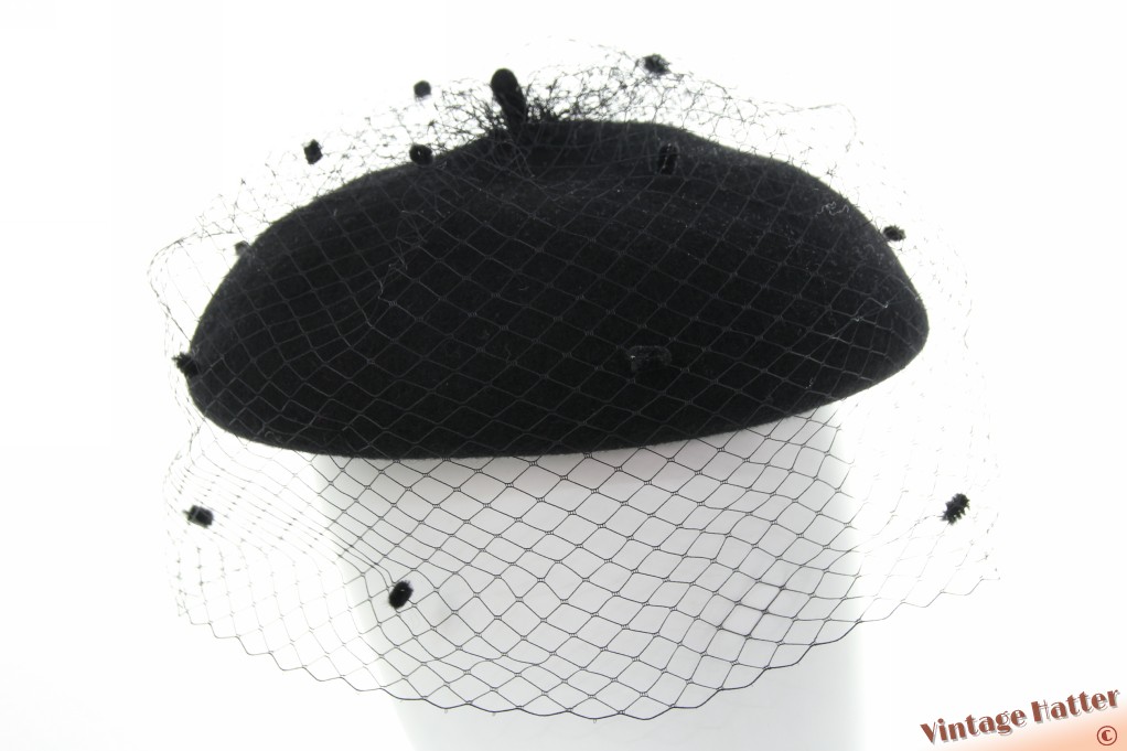 Dames cocktail baret Bronté Claar zwart wol met voile 54-58 [nieuw]