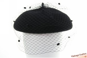 Dames cocktail baret Bronté Claar zwart wol met voile 54-58 [nieuw]