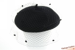 Dames cocktail baret Bronté Claar zwart wol met voile 54-58 [nieuw]