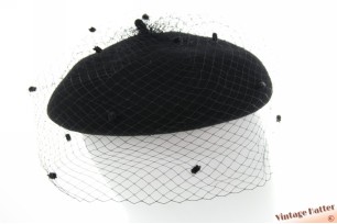 Dames cocktail baret Bronté Claar zwart wol met voile 54-58 [nieuw]