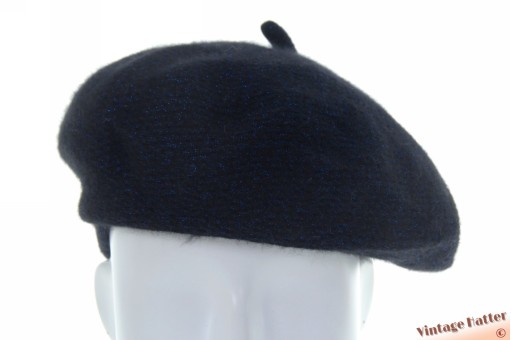 Woven winter beret black with blue lurex thread 53-57