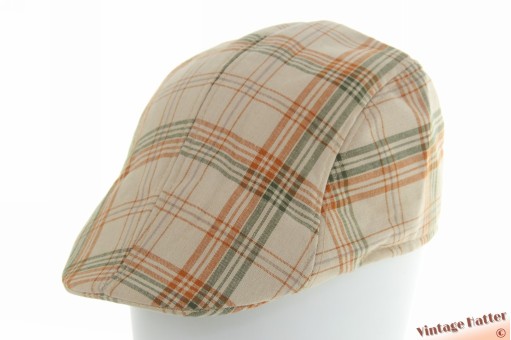 Preshaped flatcap beige brown with green striping cotton mix 58 [new]