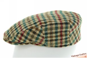 Flatcap TheQualityCap beige with burgundy and green checkered wool 56,5