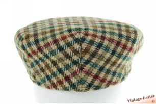 Flatcap TheQualityCap beige with burgundy and green checkered wool 56,5