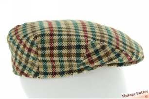 Flatcap TheQualityCap beige with burgundy and green checkered wool 56,5