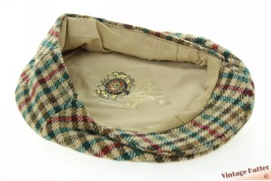 Flatcap TheQualityCap beige with burgundy and green checkered wool 56,5