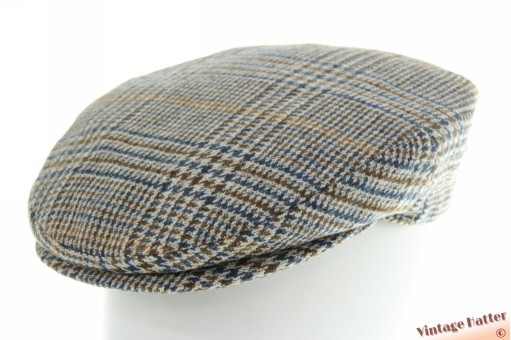 Flatcap Doria's Princeps blue brown plaid wool mix with snapbutton 56 Flatcap Doria's Princeps blue brown plaid wool mix with snapbutton 56