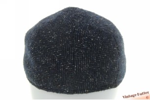 Voorgevormde platte pet Rinascente blauw visgraat wol mix 58