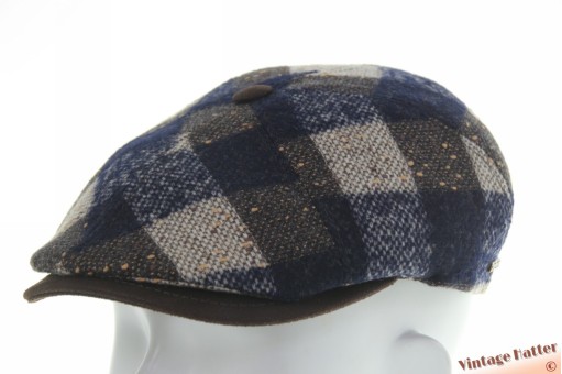 Flatcap Hatland Xiam navy brown beige plaid wool mix 56 [new]