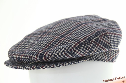© VintageHatter.com | f-5011-57-3 Platte pet blauw en bordeaux pied-de-poule geruit 57 Platte pet blauw en bordeaux pied-de-poule geruit 57