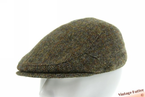 © VintageHatter.com | f-6003-60-1 Platte pet Harris Tweed grijzig groen wol 60,5 (XL) Platte pet Harris Tweed grijzig groen wol 60,5 (XL)