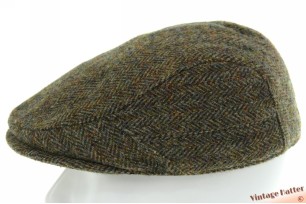 © VintageHatter.com | f-6003-60-1 Platte pet Harris Tweed grijzig groen wol 60,5 (XL) Platte pet Harris Tweed grijzig groen wol 60,5 (XL)