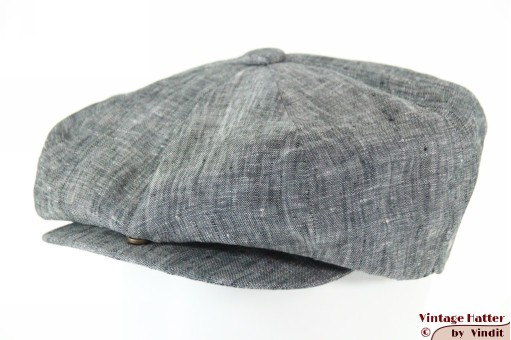 Paperboy cap Bailey Poet (broad model) grey linnen with snap button 55 (S) [new]