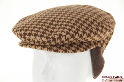 Flatcap Borsalino Doria beige brown wool dogtooth with earwarmer and snapbutton 54-55 (XS-S) [new]