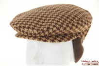 Platte pet Borsalino Doria beige bruin pied-de-poule wol met oorwarmer en drukknoop 54-55 (XS-S) [nieuw]